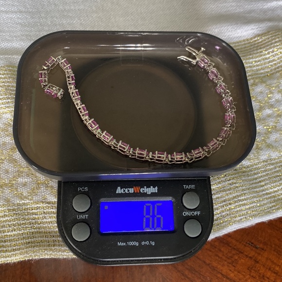 Solid 10K W-Gold Oval Pink Tourmaline 2-Diamonds/Illusions Throughout Tennis - Picture 9 of 9